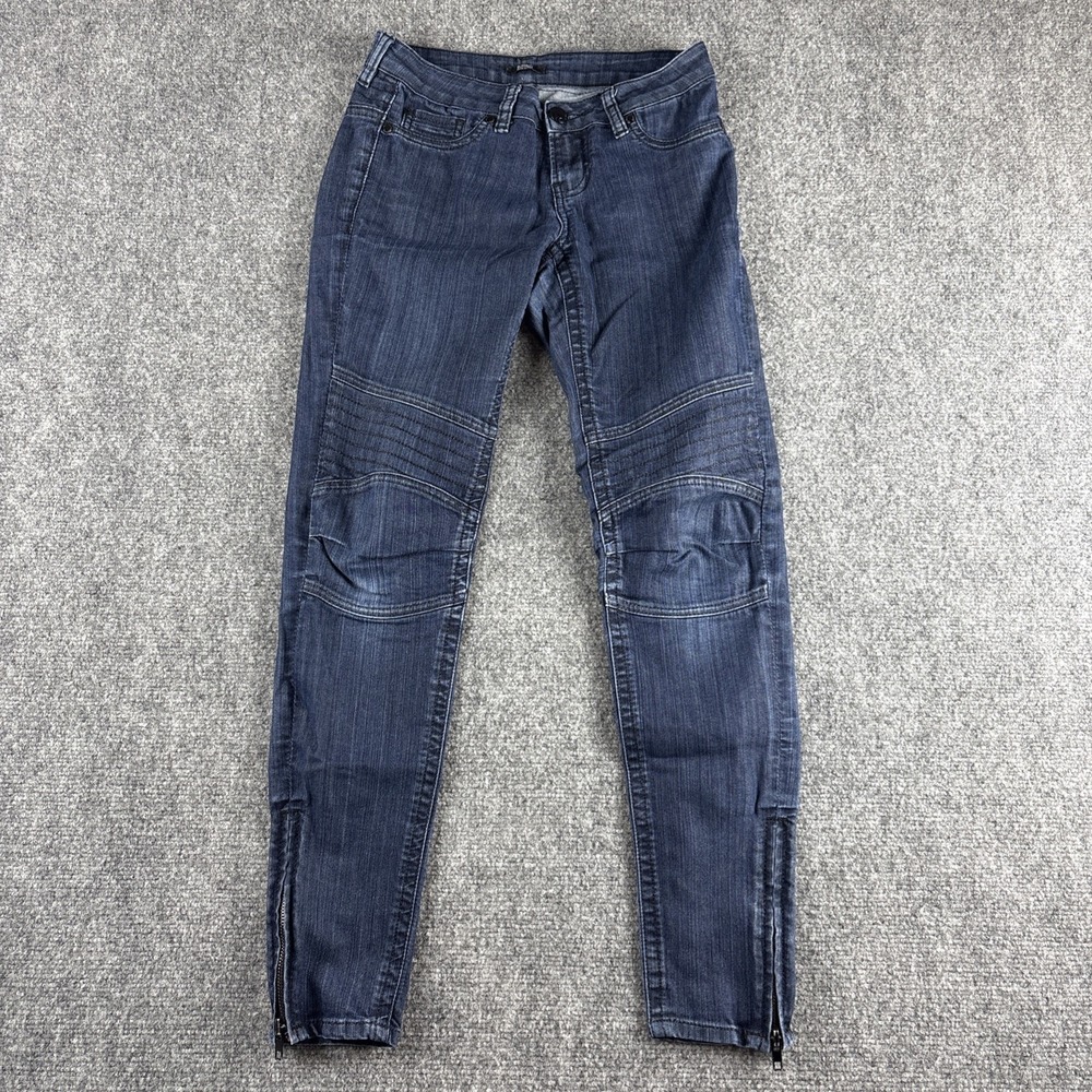 Buffalo David Bitton Moto Jeans Size 25 Biker Ribbed Knee Zipper Ankle Skinny